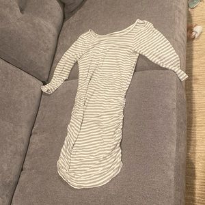 Nom rouched sides long sleeve striped t shirt dress